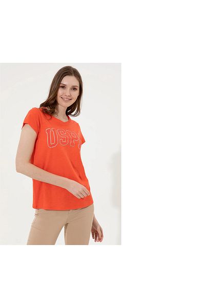 U.S. Polo Assn. Tricou roșu cu gât roșu pentru femei