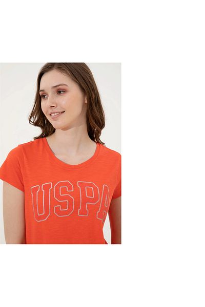 U.S. Polo Assn. Tricou roșu cu gât roșu pentru femei