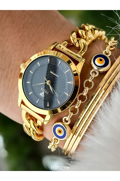 Fiesta Brand Steel Cord Elegant Chain Model Gold Yellow Color Engagement, Wedding, Bridal, Stylish Women's Wristwatch