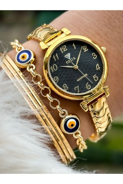 Fiesta Steel Cord Elegant Simple Model Gold Yellow Color Engagement, Wedding, Bridal, Stylish Women's Wristwatch