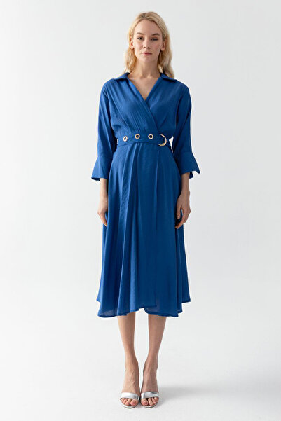 fehika Rochie scurtă cu guler cămașă Rochie cu mâneci Fakir căptușită cu curea Rochie lungă la două piept