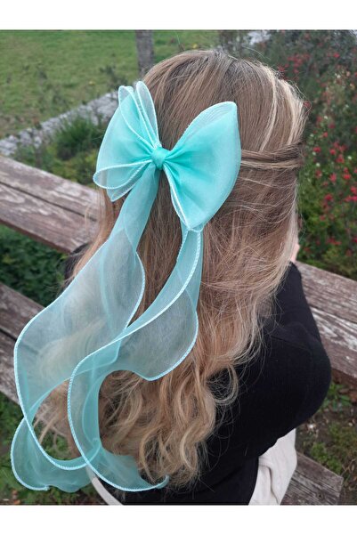 Kraliçe Long Tulle Bow - Buckle Clip with Line and Ribbon for Women and Girls