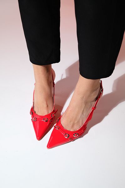 LuviShoes FAROE Red Patent Leather Women's Pointed Toe High Heel Shoes