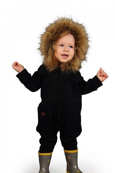 Ares Kids Fashion Fur Collar Hooded Fleece Inside Jumpsuit