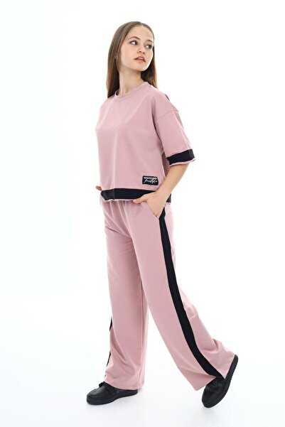 Asortik Kids Girl's Cotton Oversize Half Sleeve Top and Bottom Tracksuit Set