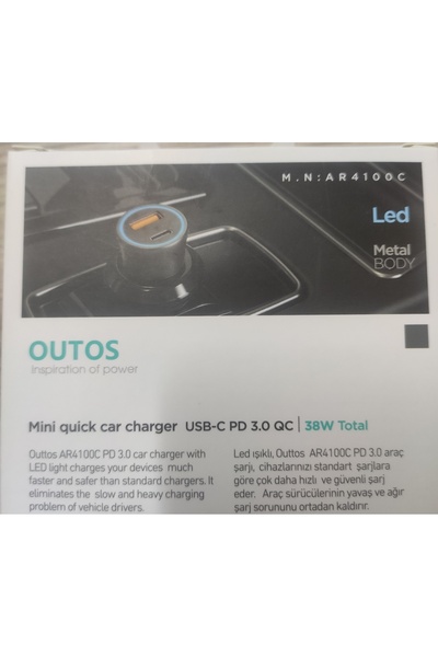 OUTOS oto şarj başlık usb ve type-c cıkışlı 38watt