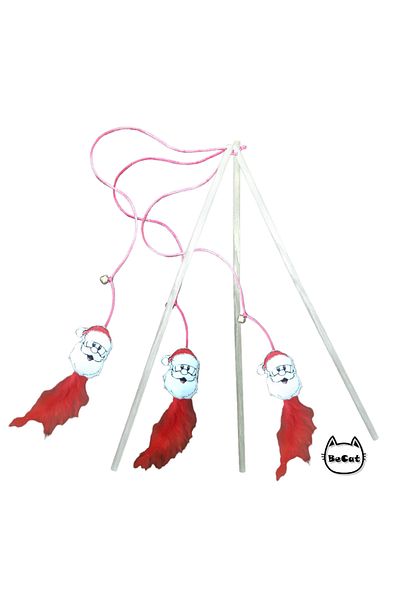 Be Cat New Year Santa Claus Cat Fishing Rod and Furry Play Ball Set-3 Pieces