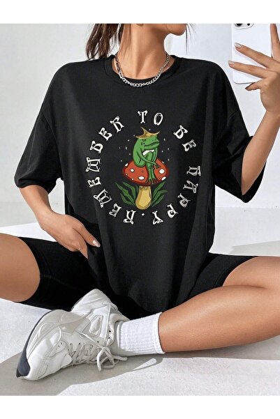 Deocept Remember To Be Happy Printed Oversize T-shirt Salas Boyfriend