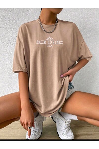 Deocept Γυναικεία Palm Springs U.S.A Printed Oversize Casual T-shirt Boyfriend