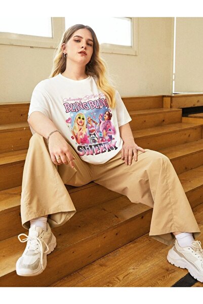 Deocept تي شيرت أبيض كبير الحجم مطبوع عليه سويتي