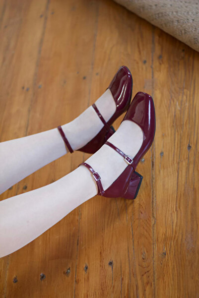 Rainon Store Koi Claret Red Patent Leather Ankle Women's Heeled Shoes