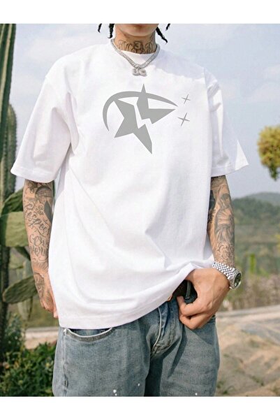 Deocept Men's Oversize T-shirt - STAR Printed, Loose Boyfirend
