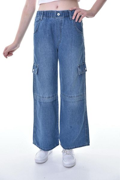 Jannock Pantaloni de blugi pentru fete 100% bumbac Palazzo cu talie elastică