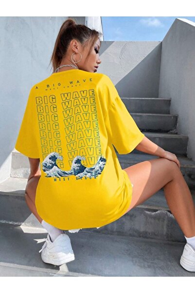 Deocept Tricou oversize pentru femei cu imprimeu Big Wave Casual Boyfirend