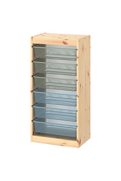 IKEA saklama ünitesi, çam gri-mavi-açık yeşil-gri, 44x30x91 cm