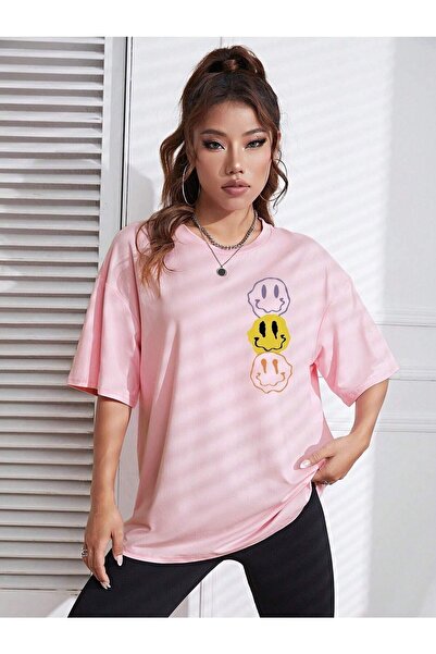 Deocept Smile Printed Γυναικείο Oversize Casual T-shirt Boyfirend