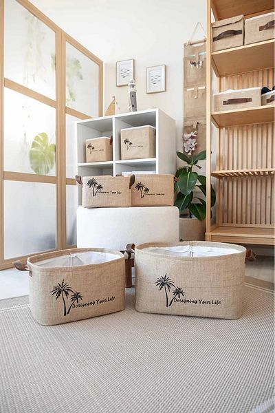 Bages Set of 4 Jute, Under Cabinet Laundry Children's Room Toy Organizer Folding Storage Basket Organizer