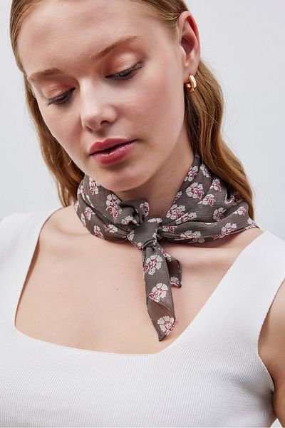 THE MOON Traditional Turkish Carnation Flower Motif Patterned Mink Chiffon Scarf