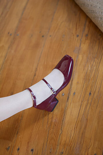 Rainon Store Koi Claret Red Patent Leather Ankle Women's Heeled Shoes