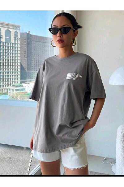 Deocept Tricou casual oversize cu imprimeu Cherish Time Effect pentru femei B...