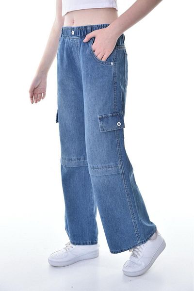 Jannock Pantaloni de blugi pentru fete 100% bumbac Palazzo cu talie elastică