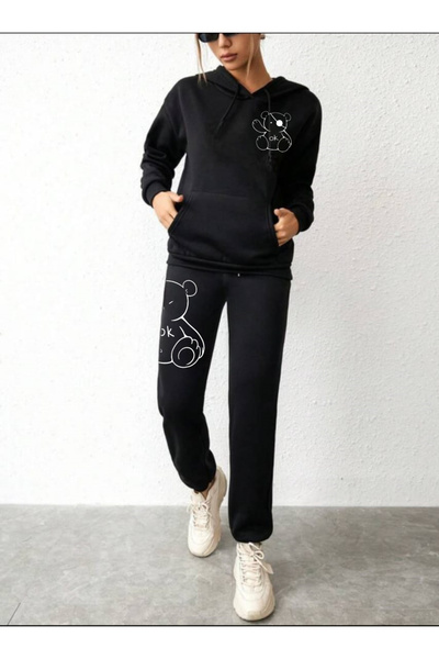 Deocept طقم بدلة رياضية نسائية كبيرة الحجم بغطاء للرأس باللون الأسود وجزء سفل...