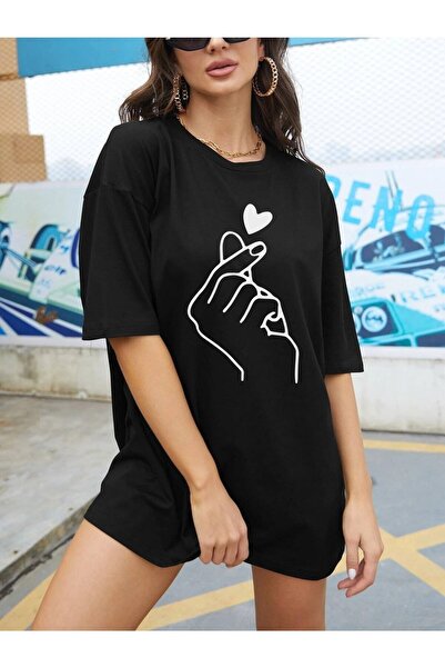 Deocept Heart & Hand Printed Oversize T-shirt Casual Boyfirend