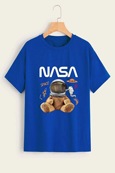 oneagılyazı تي شيرت أزرق ساكس مطبوع عليه دب ناسا للجنسين