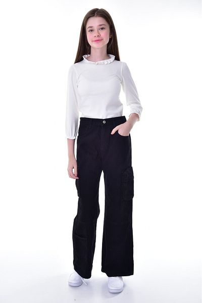 Asortik Kids Girl's 100% Cotton Cargo High Waist Wide Leg Jeans Jean Pants 10 Years-11 Years-12 Years-13 Years-14 Years