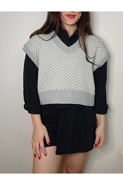 moda mh FASHION MH V-NECK FISH BACK GRAY STONE SUITER