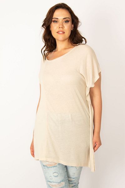 Şans Women's Plus Size Mink Side Detailed Blouse 65n33656