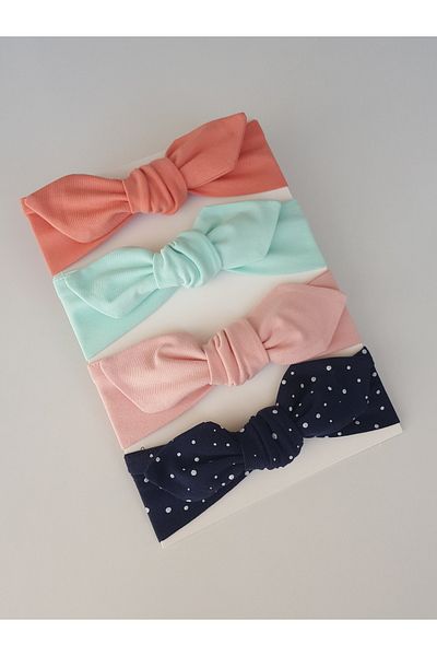 swan butik Baby Girl Bandana Buckle Set 4 Pieces Powder Pink Peach Mint Navy Blue Spotted
