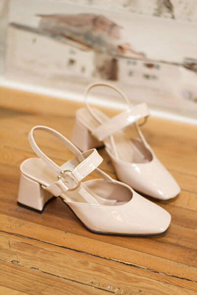 Minaj Store Marla Nude Patent Leather Ankle Women's Heeled Shoes