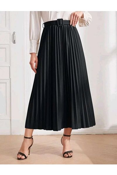 DRESSY CL Fusta lungă plisată cu talie elastică cu aspect piele