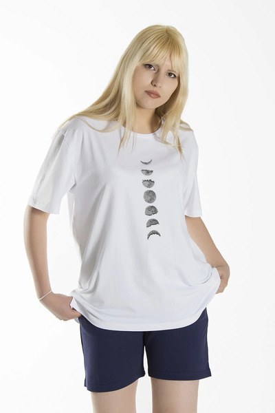 oneagılyazı Tricou alb oversize unisex cu fazele lunii imprimate pe față