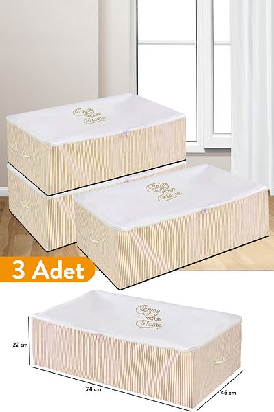 Serstil 3 Τεμάχια - Mega Size Underlay Beige ριγέ τσάντα 74 x 46 x 22 cm