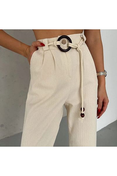 Stealle Belted Detailed Linen Trousers