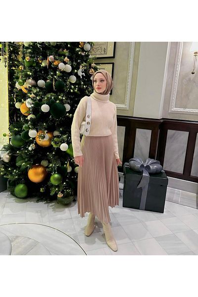DRESSY CL Fusta lungă plisată cu talie elastică cu aspect piele