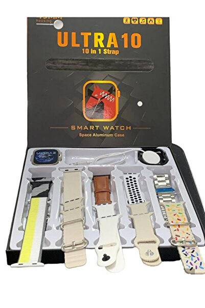 L'eDoren Ultra 10 Watch 49mm 10 in 1 Edition 10 Kordon + Silikon Koruyucu Kablosuz Şarj Özellikli Akıllı Saat