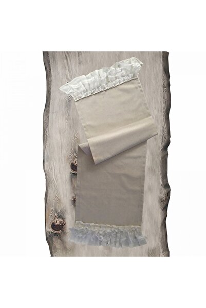 Sister Home Design Naturel Keten Güpür Detaylı Fırfırlı Ranır - Runner