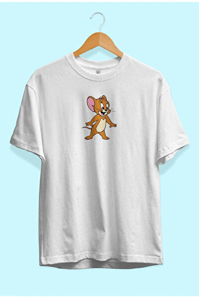 oneagılyazı Tricou alb oversize cu imprimeu Tom și Jerry unisex