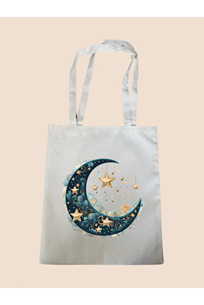 lili hediyelik Geantă Modernă din Pânză Imprimată Moon And Star - Geantă de u...