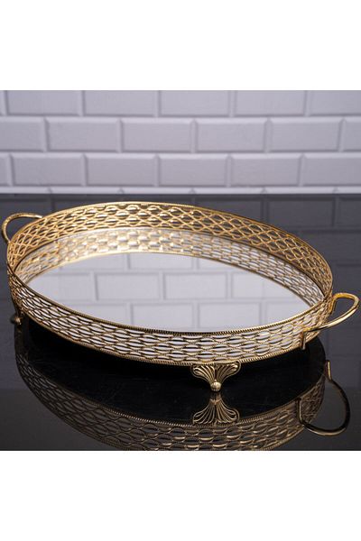 Hinora Δίσκος παρουσίασης Nil Oval Large Mirrored Δίσκος σερβιρίσματος και σοκολάτας 51x33 εκ. Χρυσό