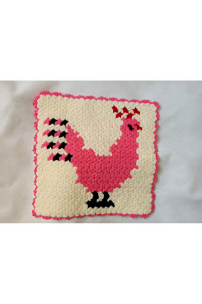 Farklıca El İşi Kare Horoz Desenli Renkli Lif