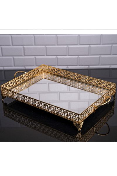 Hinora Δίσκος σερβιρίσματος και σοκολάτας 57x27 εκ. Χρυσός ορθογώνιος μεγάλος καθρέφτης