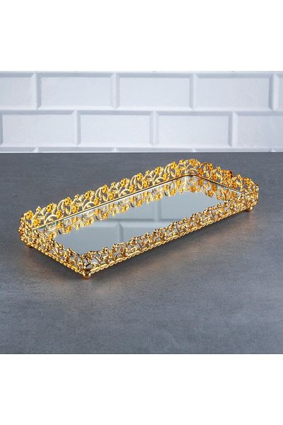 Hinora Diamond Stone Baton Δίσκος χωρίς λαβή με καθρέφτη Μεταλλικός Δίσκος Σοκολάτας Jardinyer Μικρός Χρυσός
