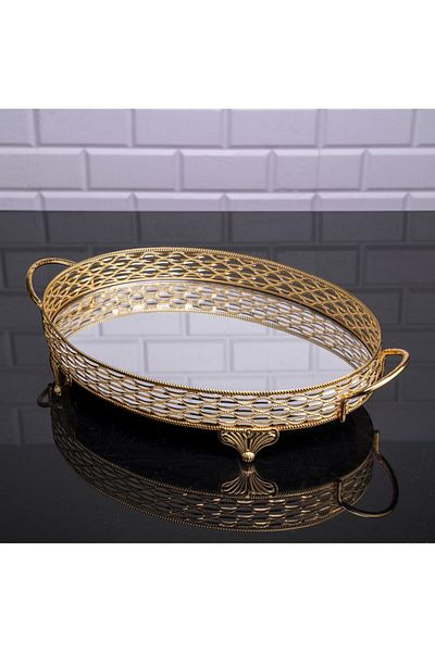 Hinora Δίσκος παρουσίασης Nil Oval Medium Mirror Δίσκος σερβιρίσματος και σοκολάτας 44x26 εκ. Χρυσό