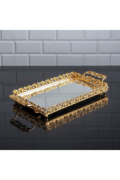 Hinora Tavă mică dreptunghiulară cu diamante, cu oglindă, mâner metalic, tavă...