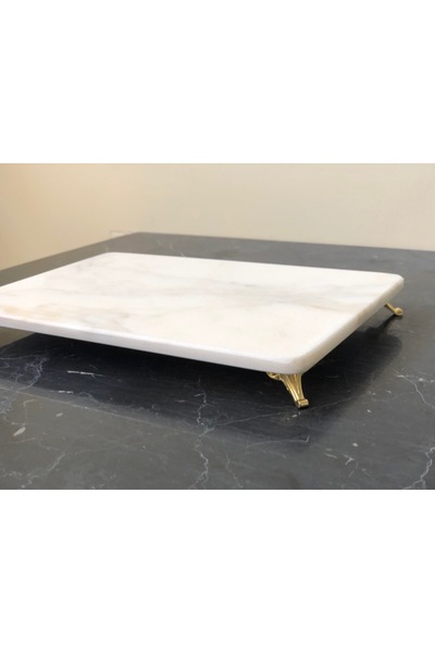 Modestmar Natural Marble Presentation Tray Gold Footed 20x30cm Mrm0141