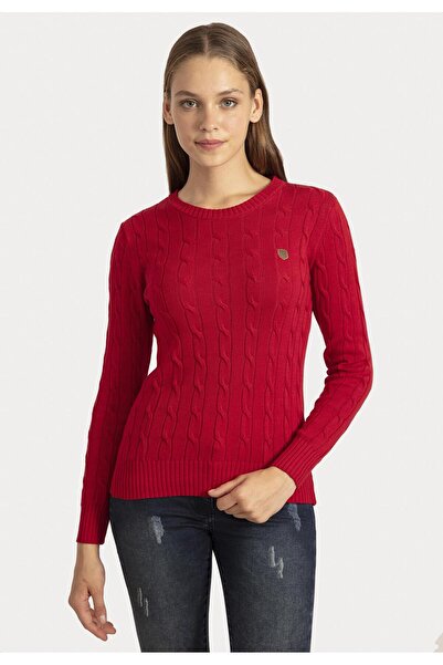 SIR RAYMOND TAILOR GOLF CLUB 1877 Si7747071 - Women's Burgundy Crew Neck Hair Braid Patterned Regular Fit Sweater